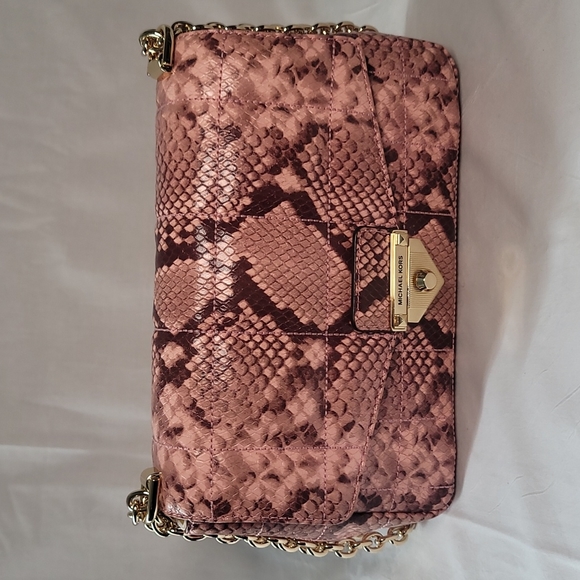 Michael Michael Kors Large Quilted Snake Embossed Leather Shoulder Bag